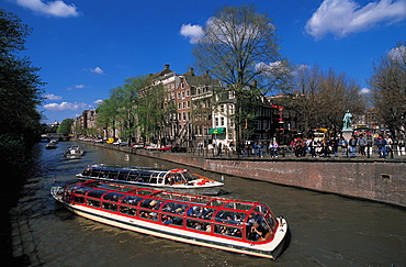 Netherlands, Amsterdam, Boats On Canal Wilhem