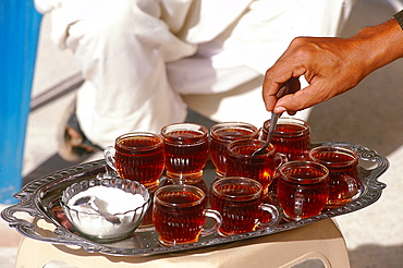 Syria, West Desert, Bedouin Serving Tea To Guests In His Tent At A Funeral 