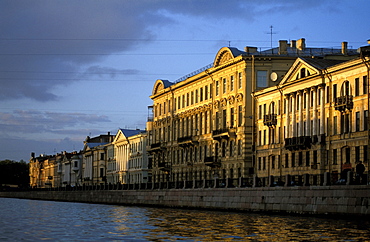 Russia, Saint Petersburg, Facades Of Wealthy Classicals Mansions On Canal 