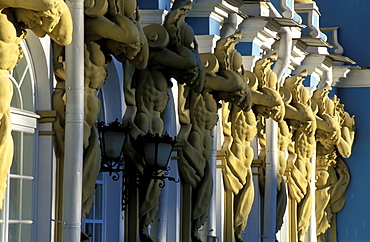 Russia, Saint Petersburg, Tsarskoie Selo (Pushkin) Catherine Ii Castle & Park, Facade, The Atlantes Lining 