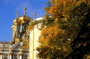 Russia, Saint Petersburg, Tsarskoie Selo (Pushkin) Catherine Ii Castle & Park, Facade And Church Belfries 