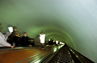 Russia, Saint Petersburg, The Underground Metro, Escalator From Street Level,  