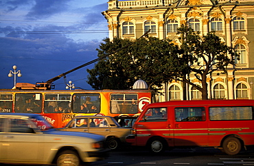 Russia, Saint Petersburg, Hermitage Museum In Winter Palace, The Traffic At Peak Hour 