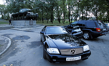 Russia, Saint Petersburg, Brand New Cars To Sell At War Monument 