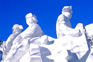 France, Alps In Winter, Savoie, Valloire, Ice And Snow Carving Contest, An Awarded Sculpture 