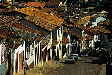 Brazil, Minas Gerais.Ouro Preto Colonial City.Overview On A City Street 