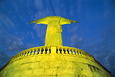 Brazil, Rio De Janeiro.The Christ Statue On Top Of Corcovado Hill Illuminated At Night