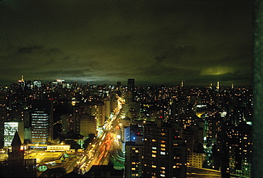 Brazil, Sao Paolo.Overview On The City At Night From Hotel Hilton