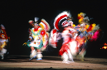 Usa, New Mexico, Gallup, Navajo Reservation, Monument Valley, Blurred War Kkowa Dance At Night