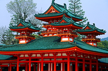 Japan, Kyoto, Eian Shinto Shrine, Green Tile Roofs