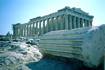 Greece, Athens, Acropolis, The Parthenon, Fallen Doric Columns Part At Fore