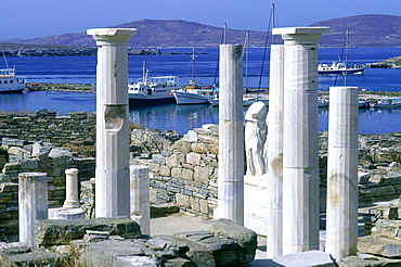 Greece, Cyclades, Delos Island, Jupiter Temple, Overview, The Harbour At Rear