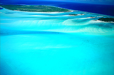 French Polynesia, The Leeward Islands (Iles Sous-Le-Vent), Bora-Bora Island, Aerial Of The Lagoon And Small Islets