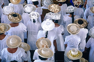 French Polynesia, The Leeward Islands (Iles Sous-Le-Vent), Bora-Bora Island, Women At Tending The Sunday Mass