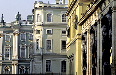 Russia, St-Petersburg, Winter Palace Facade (Hermitage Museum), The At Lantes Porch At Fore