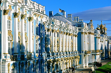 Russia, St-Petersburg, Tsarskoie Selo (Pushkin), Catherine Palace, Elevated View Of The Park Facade