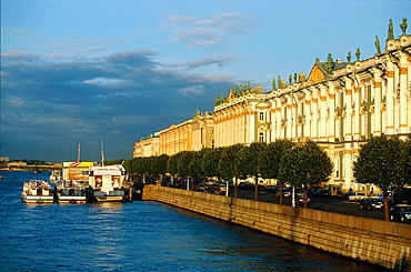 Russia, St-Petersburg, Winter Palace Facade (Hermitage Museum) On River Neva