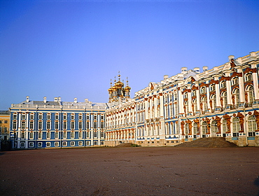 Russia, St-Petersburg, Tsarskoie Selo (Pushkin), Catherine Ii Palace, The Facade On The Back Yard