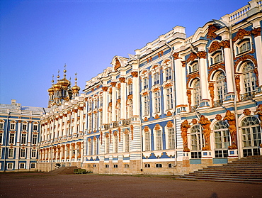 Russia, St-Petersburg, Tsarskoie Selo (Pushkin), Catherine Ii Palace, The Facade On The Back Yard