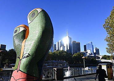 Modern Sculpture and city skyline