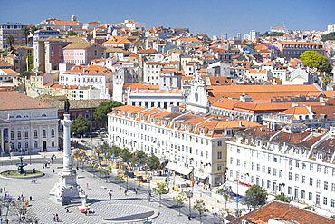 Aerial view of Praca Dom Pedro IV (Rossio Square) and city centre, Lisbon, Portugal, Europe