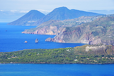 View of Lipari and Salina Island, Vulcano Island, Aeolian Islands, UNESCO World Heritage Site, north of Sicily, Italy, Mediterranean, Europe