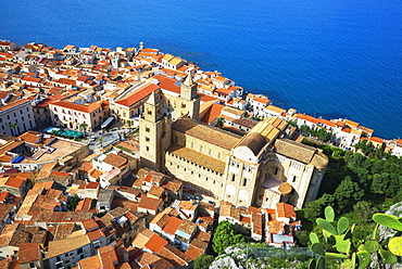 Aerial view of Cefalu from La Rocca, Cefalu, Sicily, Italy, Mediterranean, Europe