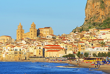 Old town, Cathedral and cliff La Rocca, Cefalu, Sicily, Italy, Mediterranean, Europe