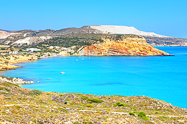 View of Provatas bay, Milos Island, Cyclades Islands, Greek Islands, Greece, Europe