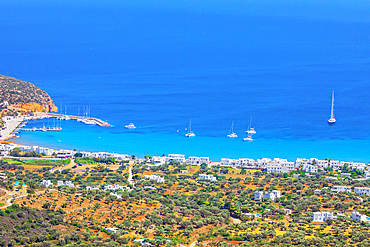 Platis Gialos beach, high angle view, Platis Gialos, Sifnos Island, Cyclades, Greek Islands, Greece, Europe