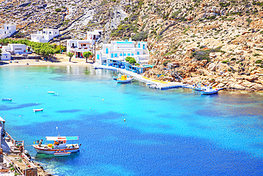 Heronissos fishing village, high angle view, Heronissos, Sifnos Island, Cyclades, Greek Islands, Greece, Europe