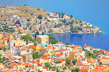 Gialos harbour, high angle view, Symi Island, Dodecanese Islands, Greece