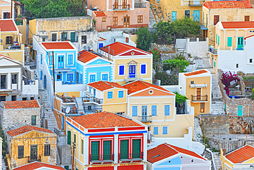 Colourful houses, Gialos, Symi Island, Dodecanese Islands, Greece