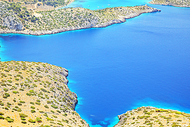 View over Panormitis bay, Panormitis, Symi Island, Dodecanese Islands, Greece