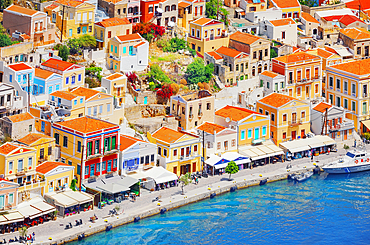 Gialos harbour, high angle view, Symi Island, Dodecanese Islands, Greece