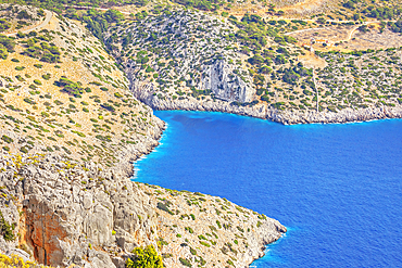 View over Panormitis bay, Panormitis, Symi Island, Dodecanese Islands, Greece