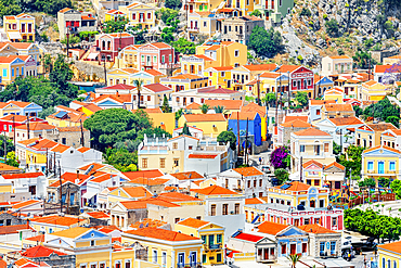 Colourful houses, Symi Island, Dodecanese Islands, Greece