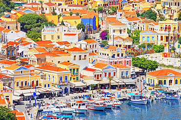 Gialos Harbour, high angle view, Symi Island, Dodecanese Islands, Greece