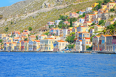 View of Gialos Harbour, Gialos, Symi Island, Dodecanese Islands, Greece