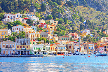 View of Gialos Harbour, Gialos, Symi Island, Dodecanese Islands, Greece