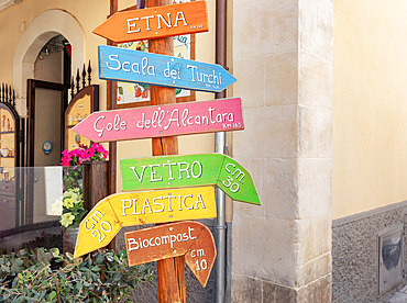 Direction sign post, Ragusa Ibla, Ragusa province, Sicily, Italy