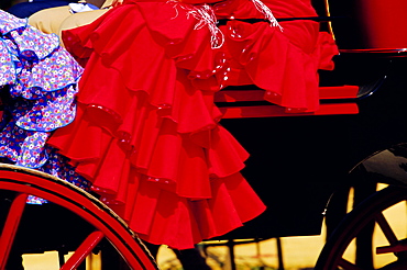 Detail of festival goer's dress, Feria de Sevilla, Sevilla, Andalucia, Spain, Europe