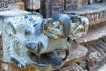 Detail of the mid 13th century Sun Temple, dedicated to Surya, the Hindu Sun God, constructed as a twelve-wheeled chariot drawn by seven horses, UNESCO World Heritage Site, Konarak, Puri District, Odisha, India, Asia