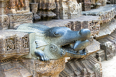 Detail of the mid 13th century Sun Temple, dedicated to Surya, the Hindu Sun God, constructed as a twelve-wheeled chariot drawn by seven horses, UNESCO World Heritage Site, Konarak, Puri District, Odisha, India, Asia