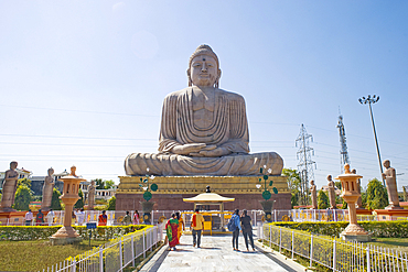 The 80-foot high Great Buddha Statue (Daibutsu), built by the Daijokyo Sect of Nagoya, Japan, unveiled by the XIV Dalai Lama in 1989,Bodh Gaya, Bihar, India, Asia