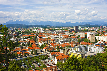 An aerial view of the city from Castle Hill, Ljubljana, Slovenia, Europe