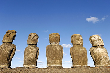 Ahu Tongariki where 15 moai statues stand with their backs to the ocean, Easter Island, UNESCO World Heritage Site, Chile, South America