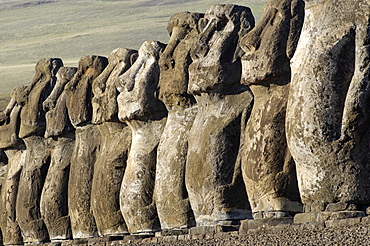 Ahu Tongariki where 15 moai statues stand with their backs to the ocean, Easter Island, UNESCO World Heritage Site, Chile, South America