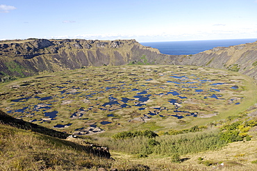 Lake in crater, Orongo, Easter Island, Chile, South America