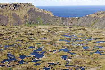 Lake in crater, Orongo, Easter Island, Chile, South America